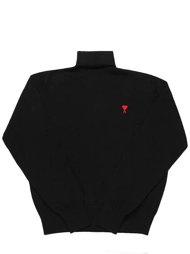 Men's Heart Logo Wool Turtleneck Black - AMI - BALAAN 2