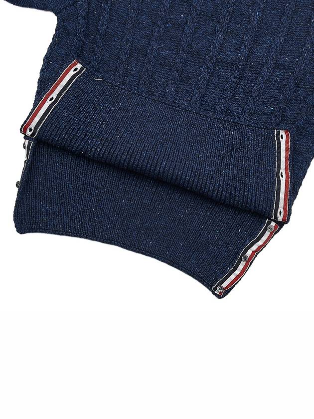 Donegal Twist Cable 4-Bar Classic Crewneck Knit Top Blue - THOM BROWNE - BALAAN 8