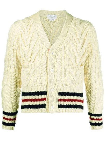 Aran Cable Classic Mohair Cardigan White - THOM BROWNE - BALAAN 2