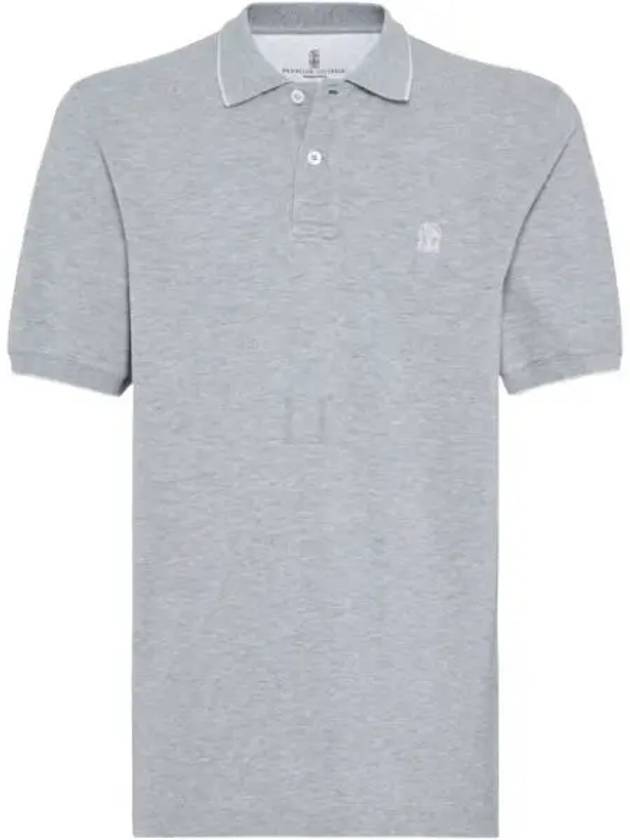 Embroidered Logo Short Sleeve Polo Shirt Grey - BRUNELLO CUCINELLI - BALAAN 2