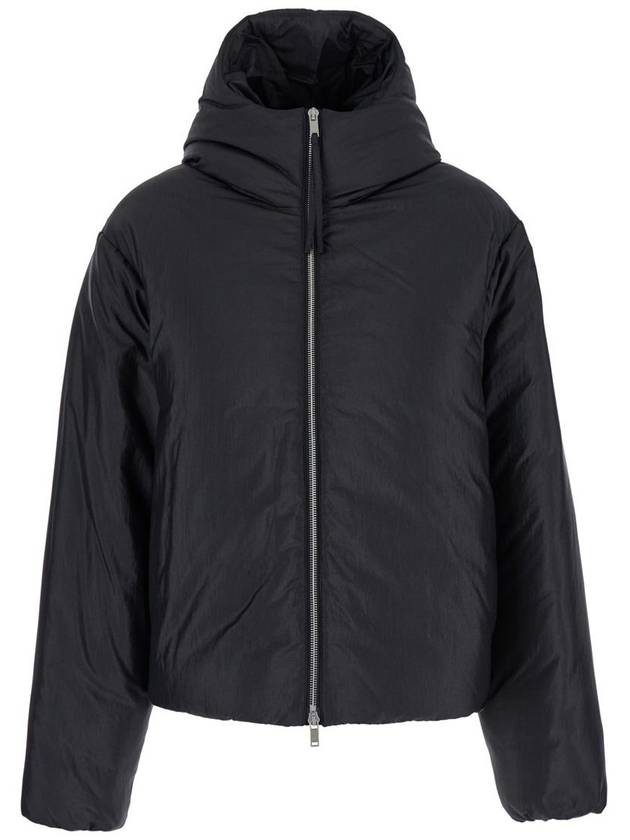 Black Down Jacket With Hood In Tech Fabric Woman - JIL SANDER - BALAAN 1