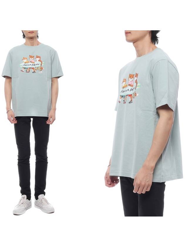 Surfing Foxes Logo Print Short Sleeve T-Shirt Sky Blue - MAISON KITSUNE - BALAAN 2