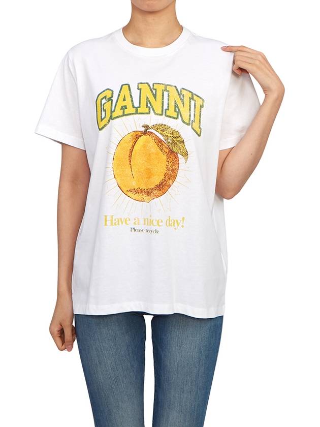 Women's Relaxed Peach Print Short Sleeve T-Shirt White - GANNI - BALAAN 6