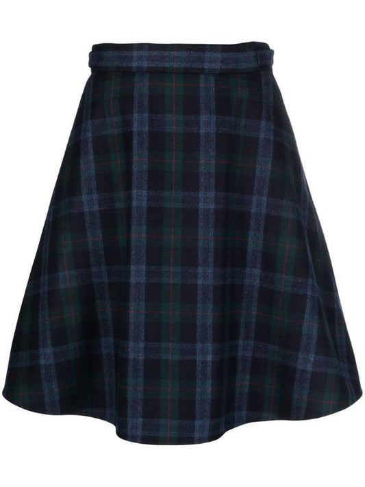Tartan Flannel Side Tab A Line Skirt Blue - THOM BROWNE - BALAAN 1