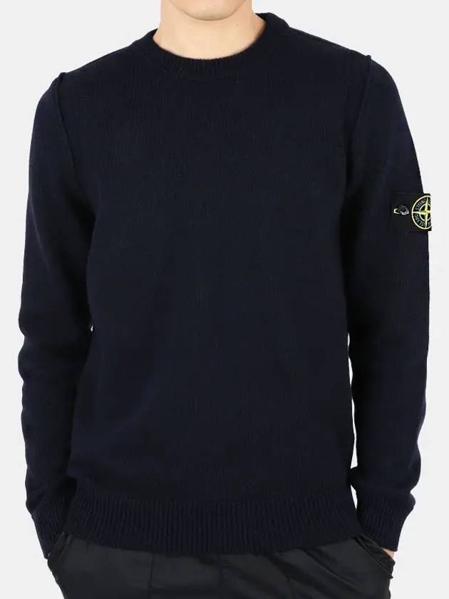 Wappen Patch Crew Neck Wool Knit Top Navy - STONE ISLAND - BALAAN 2