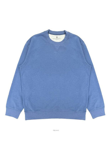 Cotton Blend Jersey Sweatshirt Blue - BRUNELLO CUCINELLI - BALAAN 1