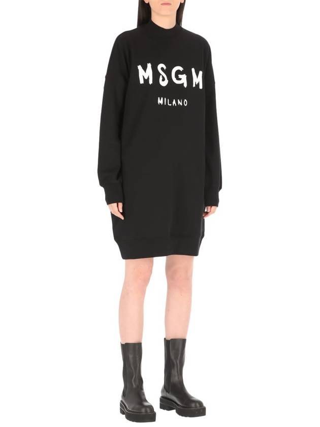 Milano Brushed Logo Print Long Sleeve Short Dress Black - MSGM - BALAAN 3