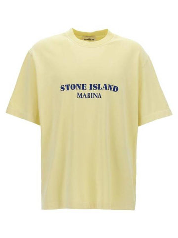 Logo Print Crew Neck Short Sleeve T-Shirt Yellow - STONE ISLAND - BALAAN 1