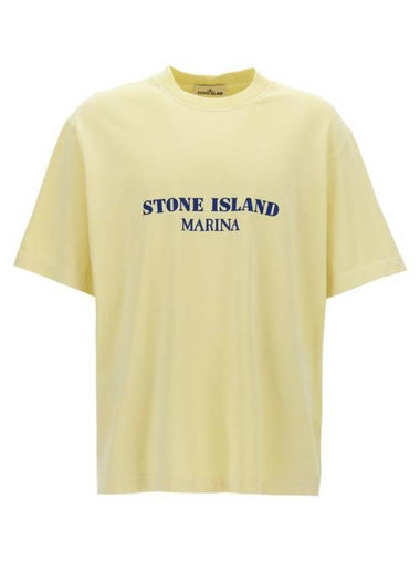 Logo Print Crew Neck Short Sleeve T-Shirt Yellow - STONE ISLAND - BALAAN 1