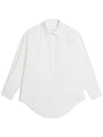 Chest Pocket Boxy Fit Poplin Long Sleeve Shirt White - AMI - BALAAN.