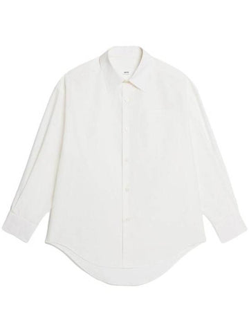 Chest Pocket Boxy Fit Poplin Long Sleeve Shirt White - AMI - BALAAN 1