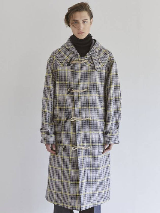 Oversized Wool Long Duffel Coat Yellow Check - IFELSE - BALAAN 1