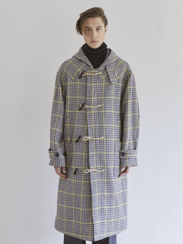 Oversized Wool Long Duffel Coat Yellow Check - IFELSE - BALAAN 1