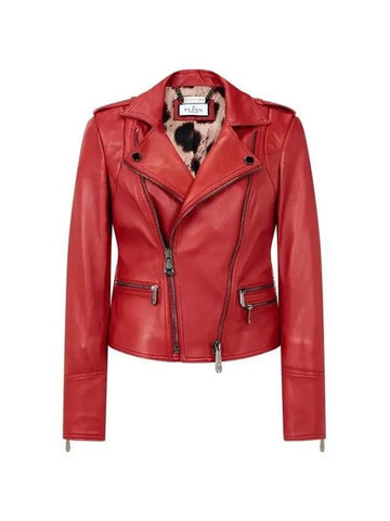 Women s Zipper Point Leather Jacket Red - PHILIPP PLEIN - BALAAN 1