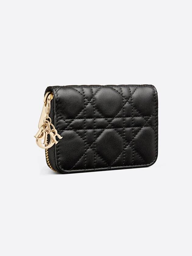 Lady Voyageur Cannage Lambskin Small Coin Wallet Black - DIOR - BALAAN 3