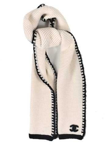 23A Women Cashmere Muffler White Black AA9202 - CHANEL - BALAAN 1