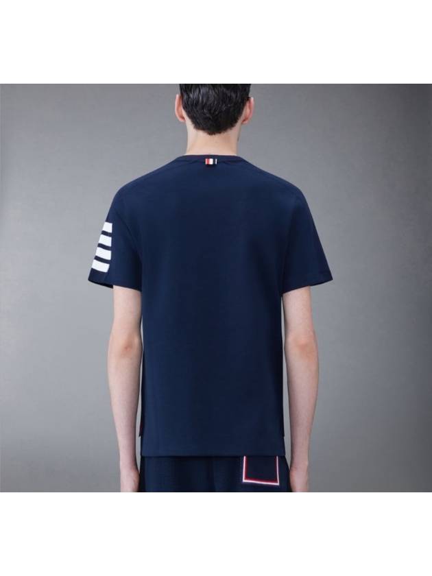 4-Bar Striped Cotton Short Sleeve T-Shirt Navy - THOM BROWNE - BALAAN 7