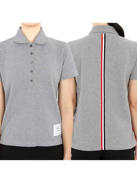Classic Pique Center Back Stripe Relaxed Fit Short Sleeve Polo Shirt Grey - THOM BROWNE - BALAAN 2