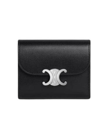 Triomphe Small Shiny Calfskin Half Wallet  Black - CELINE - BALAAN 1