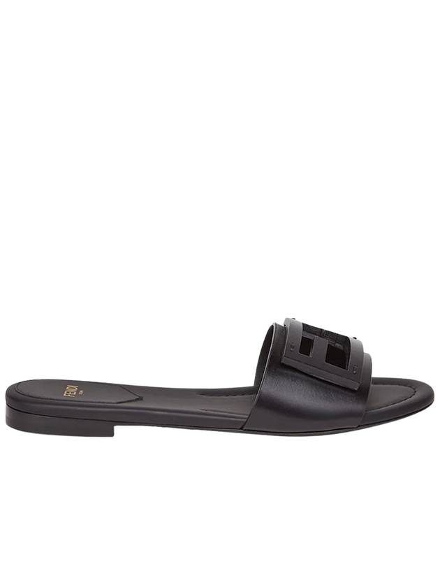 Baguette FF Logo Leather Slippers Black - FENDI - BALAAN 2