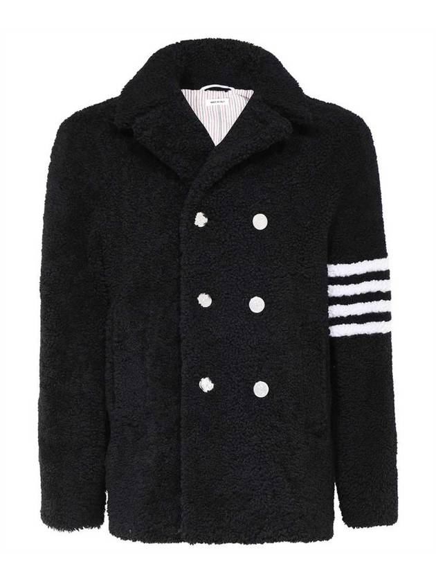 Men's 4 Bar Unconstructed Classic Shearling Double Coat Black - THOM BROWNE - BALAAN 1