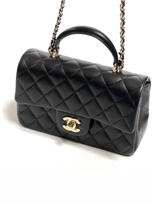 Gold Hardware Top Handle Mini Lambskin Flap Cross Bag Black - CHANEL - BALAAN 2