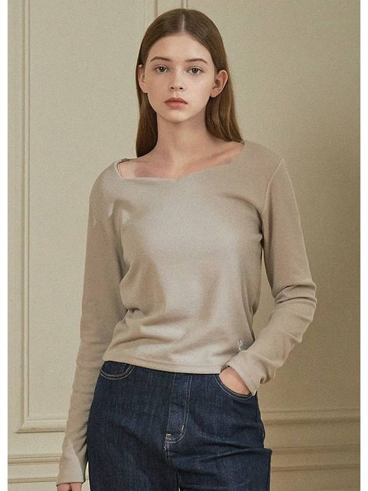 Women Ivy Heart Neck Long Sleeve T-Shirt Beige - MICANE - BALAAN 2