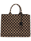 Embroidered Symbol Fabric Tote Bag Black Beige - PRADA - BALAAN 1