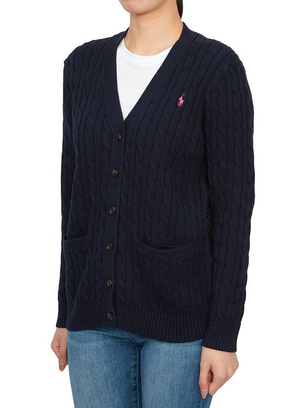 Kids Pony Embroidery Cable Knit Cardigan Navy - POLO RALPH LAUREN - BALAAN 3