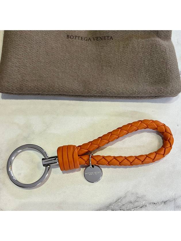 Intrecciato Leather Key Holder Orange - BOTTEGA VENETA - BALAAN 3