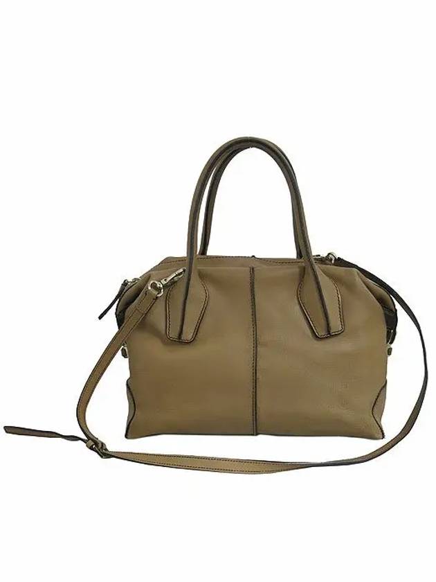 Brown leather D styling zip up tote bag shoulder strap - TOD'S - BALAAN 1