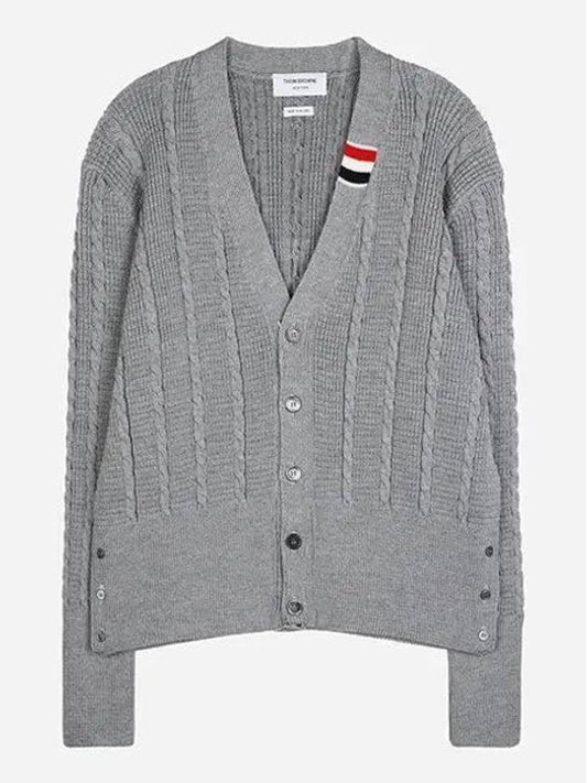 Cable Knitwear Virgin Wool Cardigan Grey - THOM BROWNE - BALAAN 2