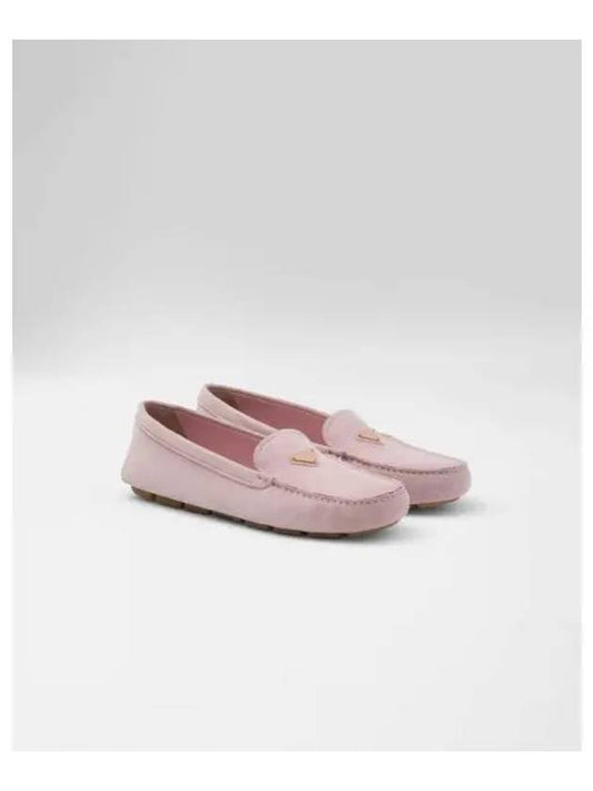 Triangle Logo Suede Driving Shoes Pink - PRADA - BALAAN 2