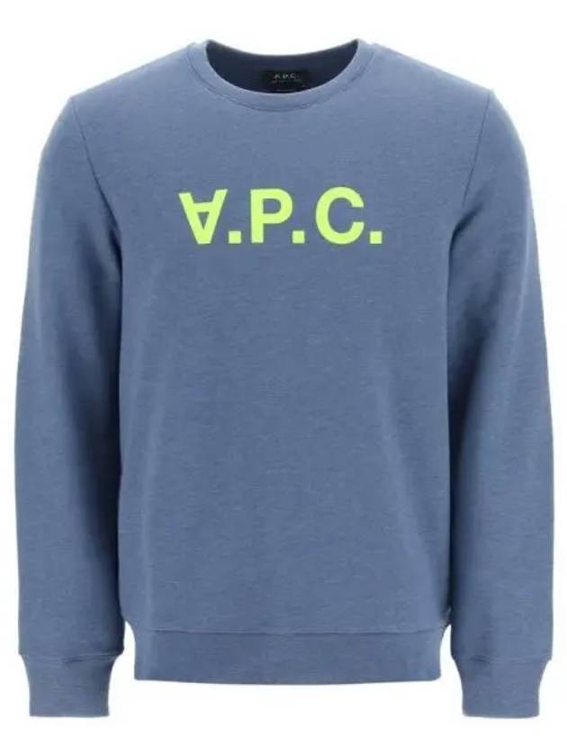 APC VPC Velvet Logo Sweatshirt Blue COETS H27746 - A.P.C. - BALAAN 1