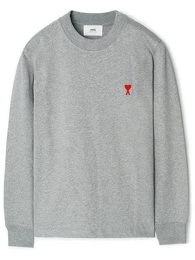 Small Heart Logo Long Sleeve T-Shirt Grey - AMI - BALAAN 1