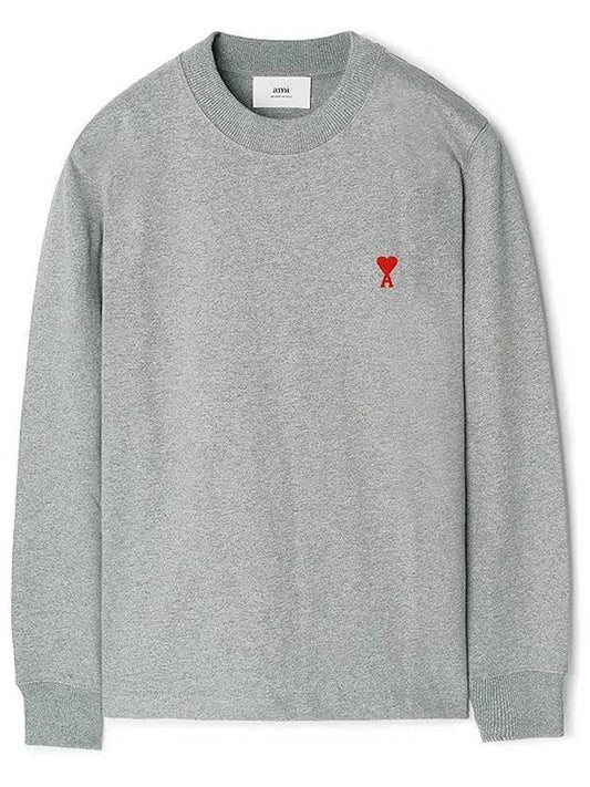 Small Heart Logo Long Sleeve T-Shirt Grey - AMI - BALAAN.