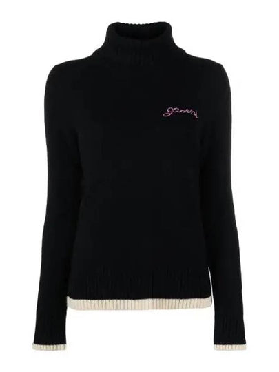 Embroidered Logo Turtleneck Knit Black - GANNI - BALAAN 2