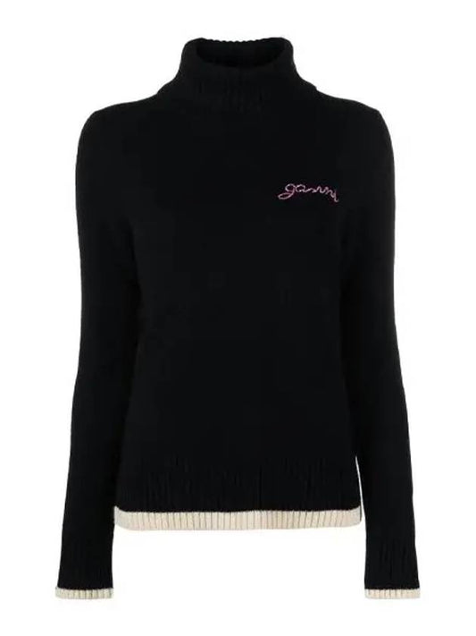 Embroidered Logo Turtleneck Knit Black - GANNI - BALAAN 2