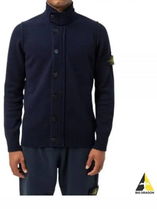 Wappen High Neck Button Up Wool Cardigan Navy - STONE ISLAND - BALAAN 2