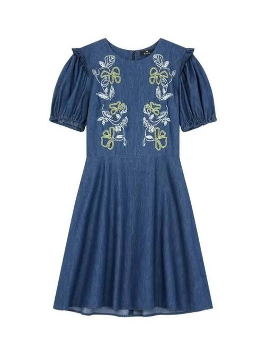 PS Women s Chambray Embroidery Dress Indigo 270375 - PAUL SMITH - BALAAN 1