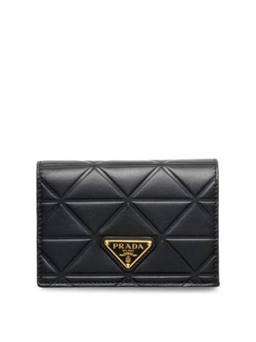 Triangle Motif Leather Half Wallet Black - PRADA - BALAAN 1