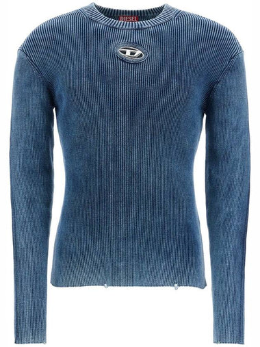 blue peacoat vertical ribbed cotton sweater - DIESEL - BALAAN 1