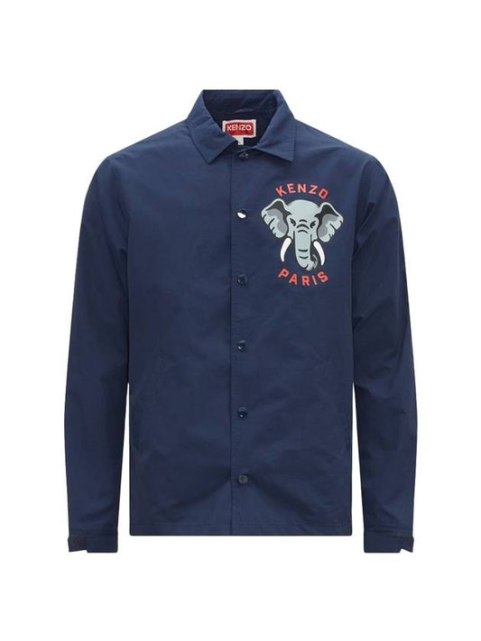 Elephant Print Coach Overshirt Jacket Navy - KENZO - BALAAN 1