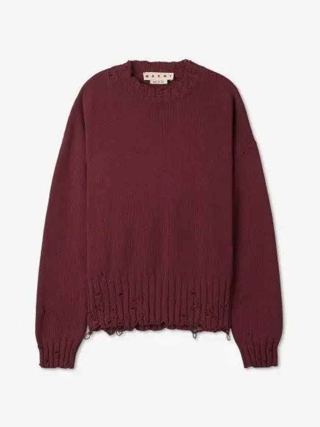 Embroided Logo Distressed Knit Top Red - MARNI - BALAAN 2