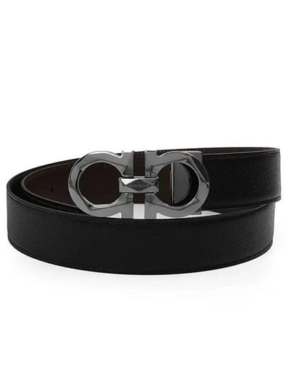 Silver Gancini Reversible Leather Belt Black - SALVATORE FERRAGAMO - BALAAN 2