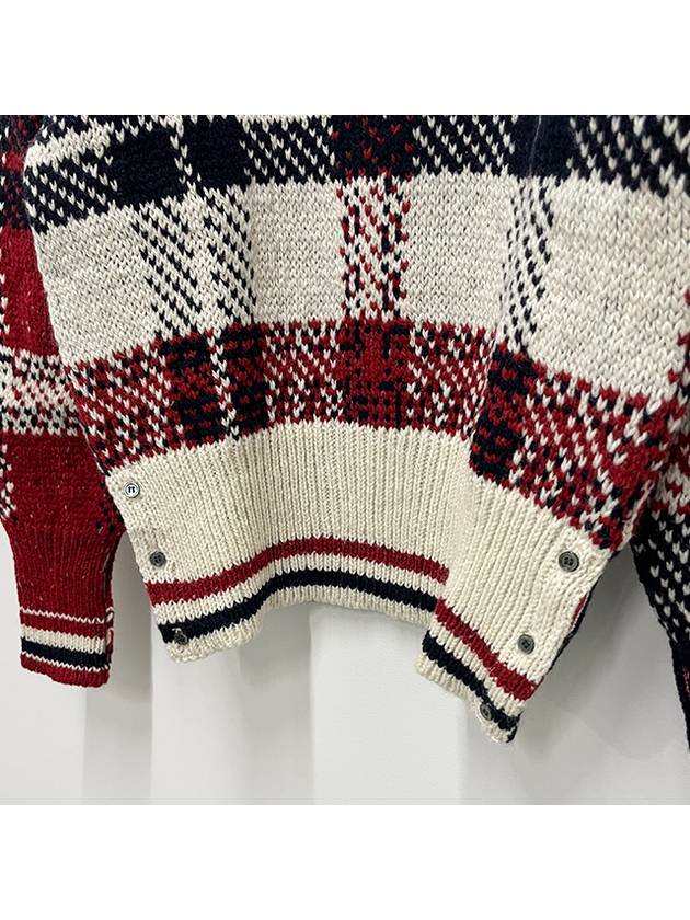 Tartan Check Jacquard Wool Mohair Knit Top Red Beige - THOM BROWNE - BALAAN 8