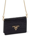 Triangle Logo Shoulder Strap Leather Card Wallet Black - PRADA - BALAAN 1