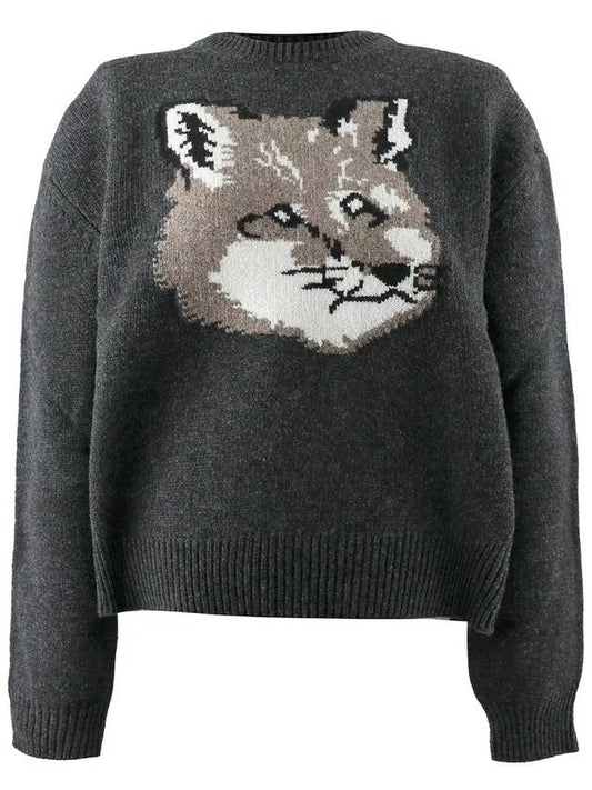 Big Fox Head Knit Top Dark Gray Melange - MAISON KITSUNE - BALAAN.