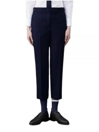 Tab Wool Turn-Up Straight Pants Navy - THOM BROWNE - BALAAN 2