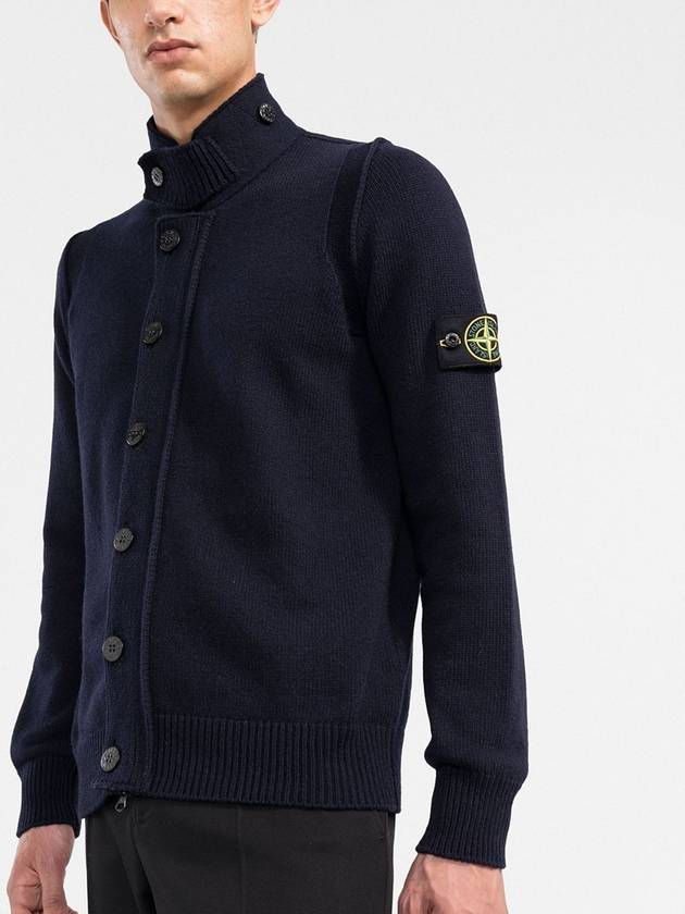 Men's Patch High Neck Lambswool Knit Cardigan Navy - STONE ISLAND - BALAAN 5